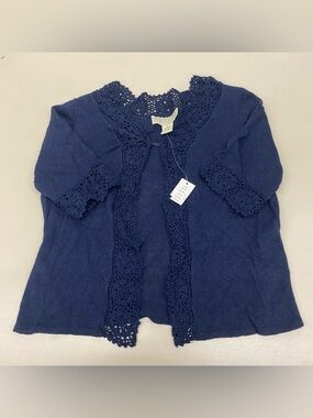 Norton McNaughton Navy Open Crochet trim cropped Cardigan